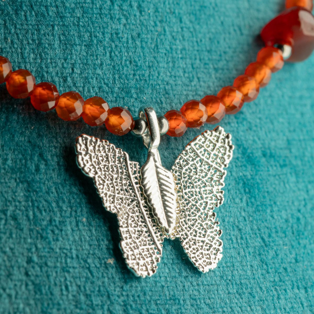 Nymph Real Leaf Butterfly Gemstone Necklace – Ruby