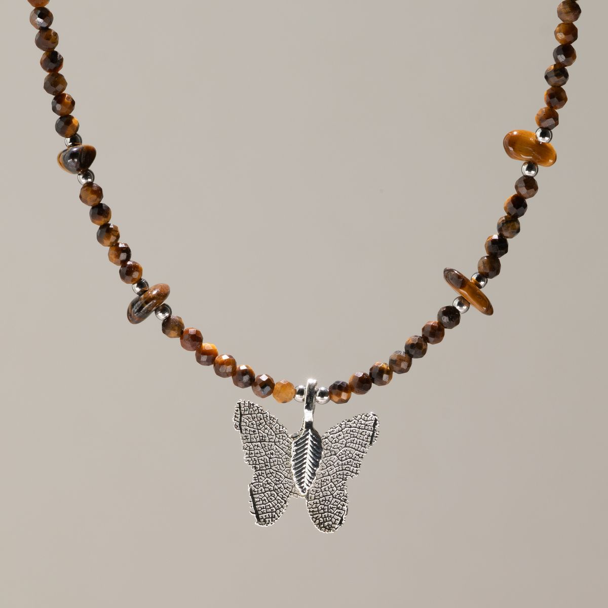 Nymph Real Leaf Butterfly Gemstone Necklace – Tiger's Eye