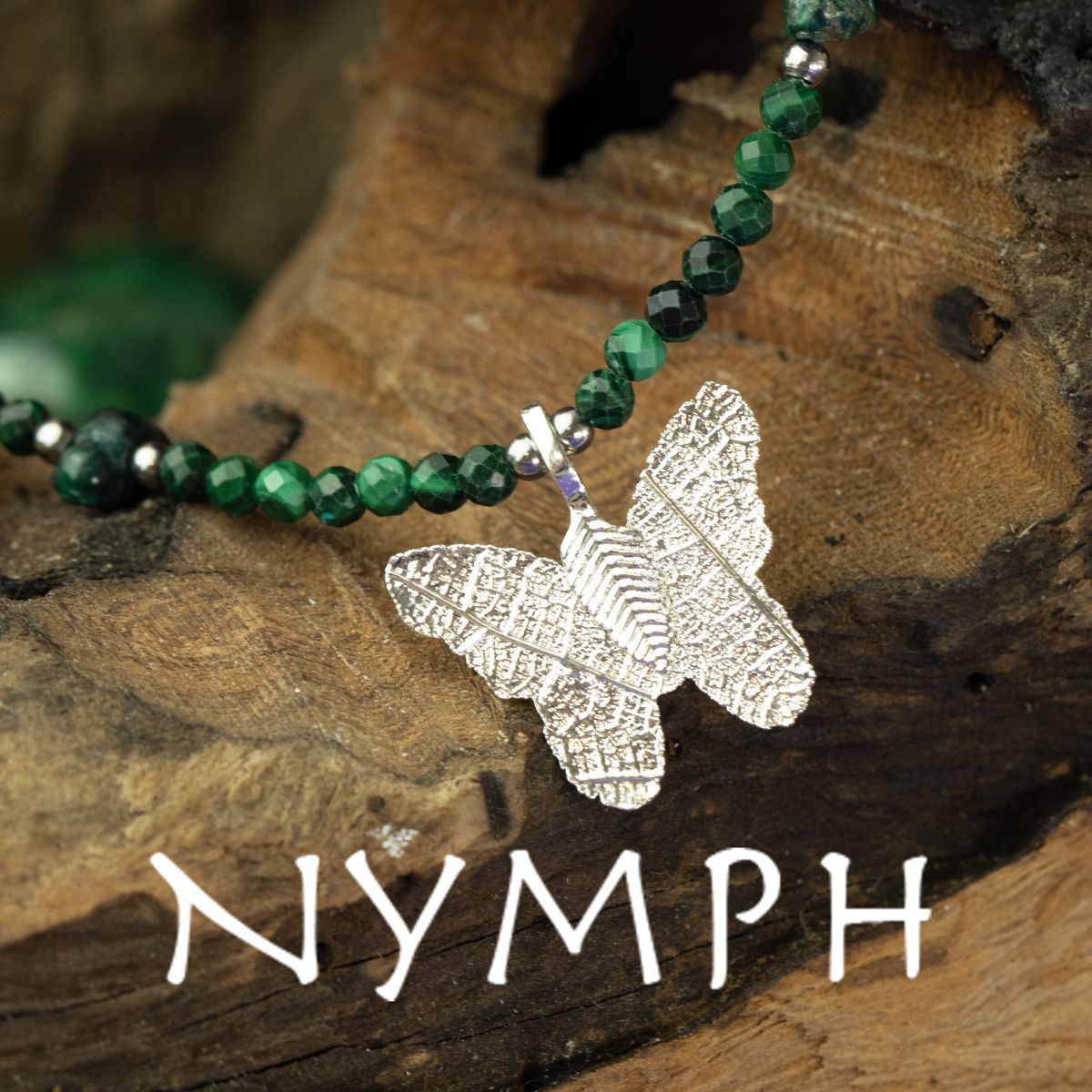 Nymph Real Leaf Butterfly Gemstone Necklace – Malachite