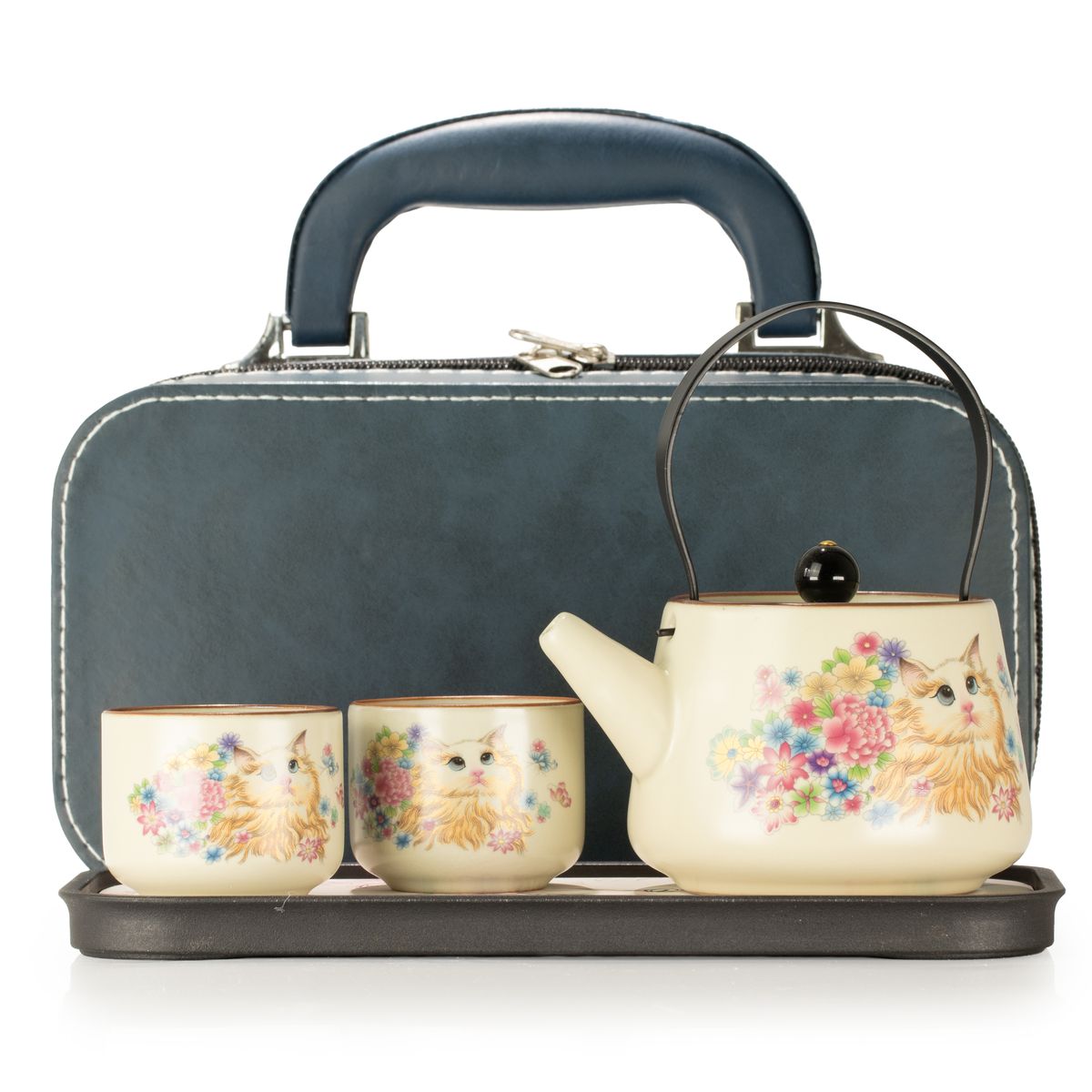 Travel Teapot Set with Two Cups – Cat Lover