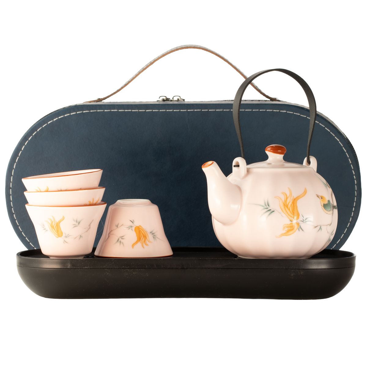 Travel Teapot Set with Four Cups – Pink Vintage Pumpkin