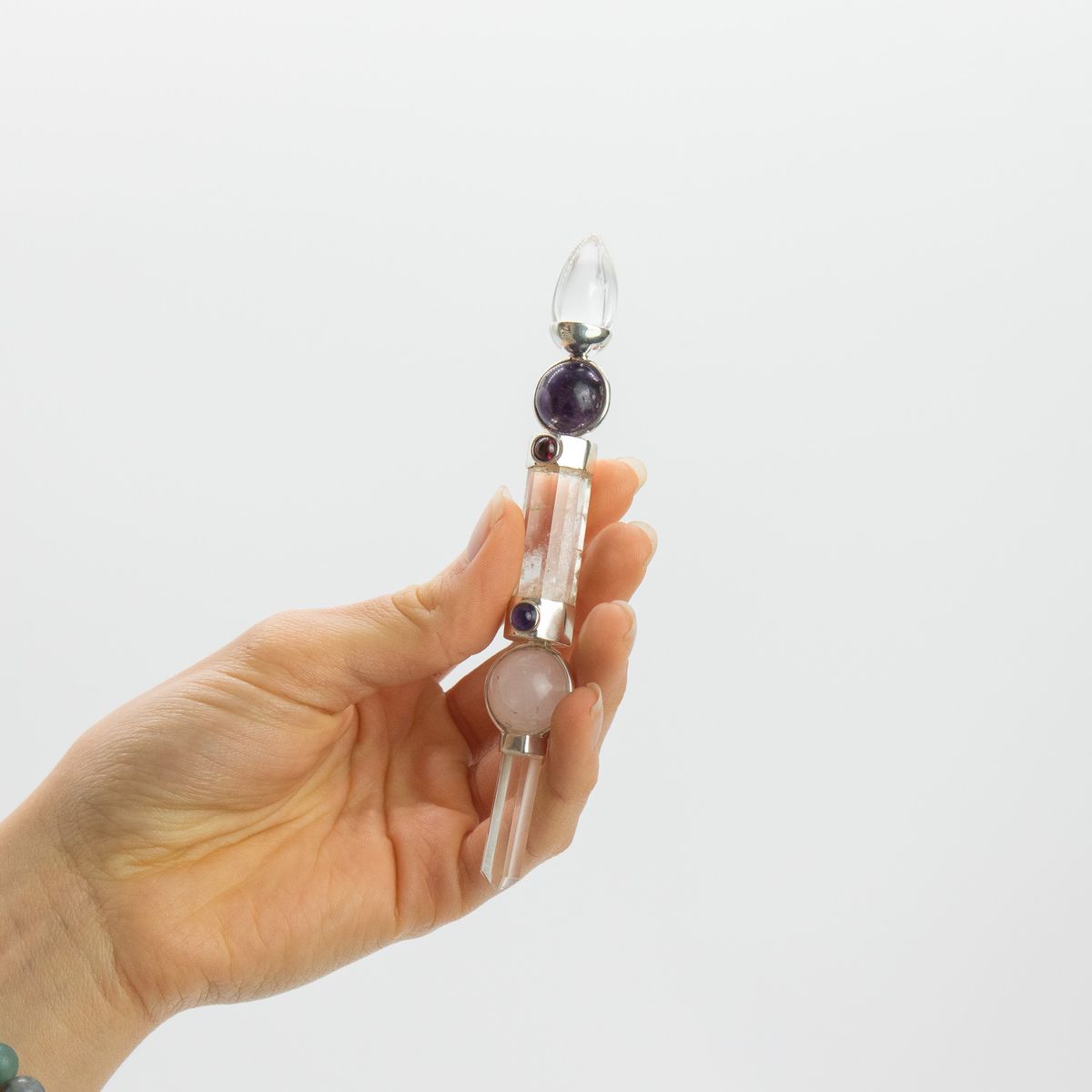 Axis of Grace Crystal Wand – Amethyst & Rose Quartz, 12cm