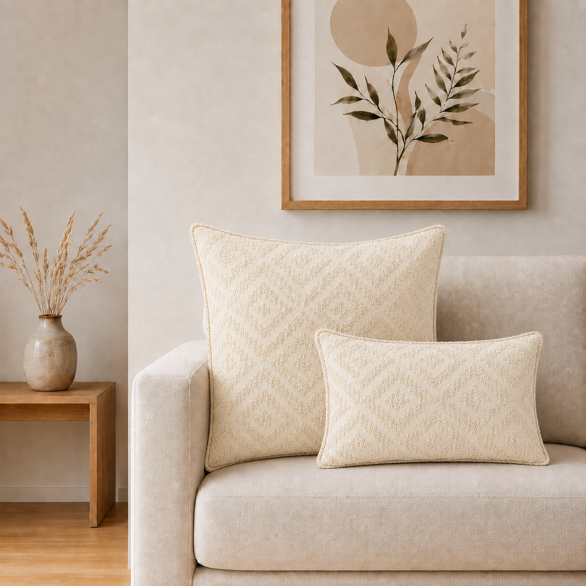 Classic Cushion Cover – Neutral Geo Creme, Jumbo 60 x 60cm