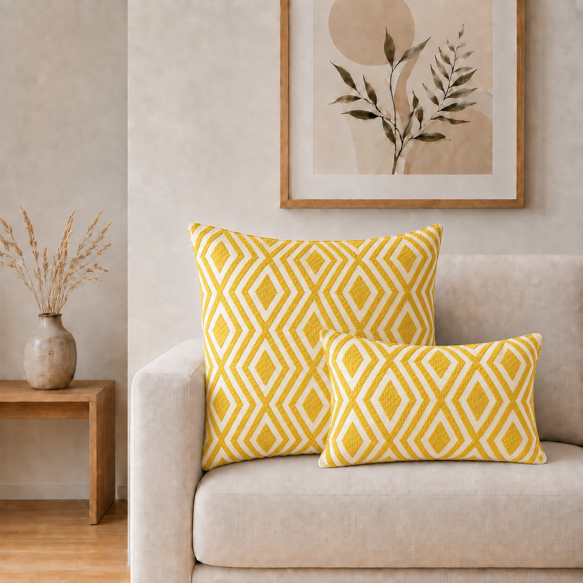 Classic Cushion Cover – Mustard Diamonds, Jumbo 60 x 60cm