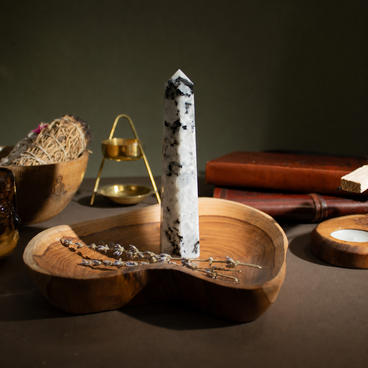 Rainbow Moonstone Six Face Obelisk Point – 17cm