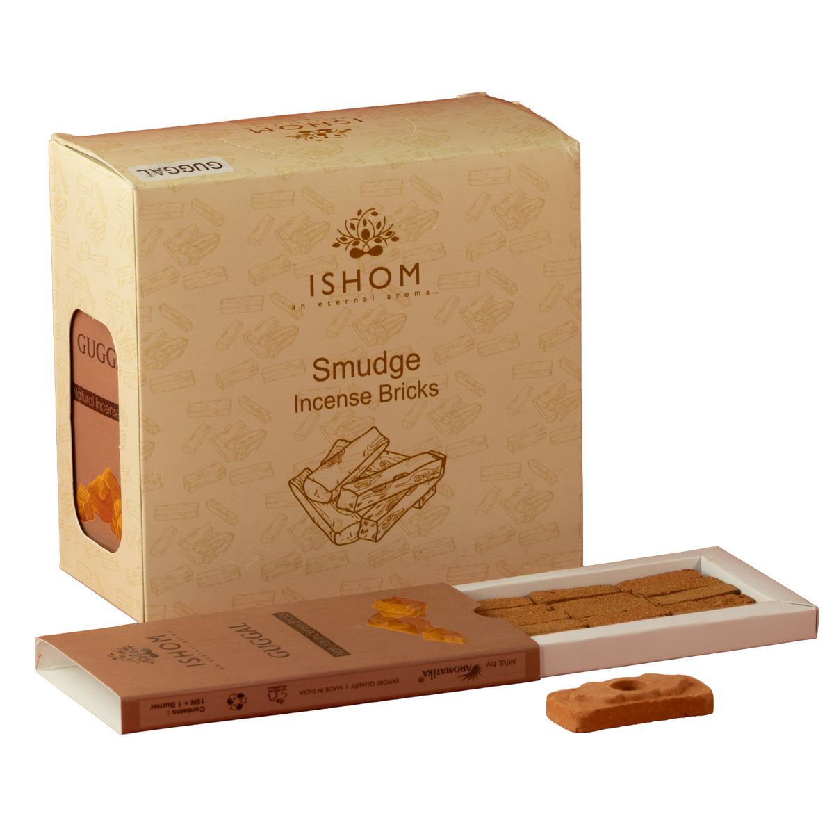 Natural Smudge Incense Bricks with Burner – Guggal, Pack of 15