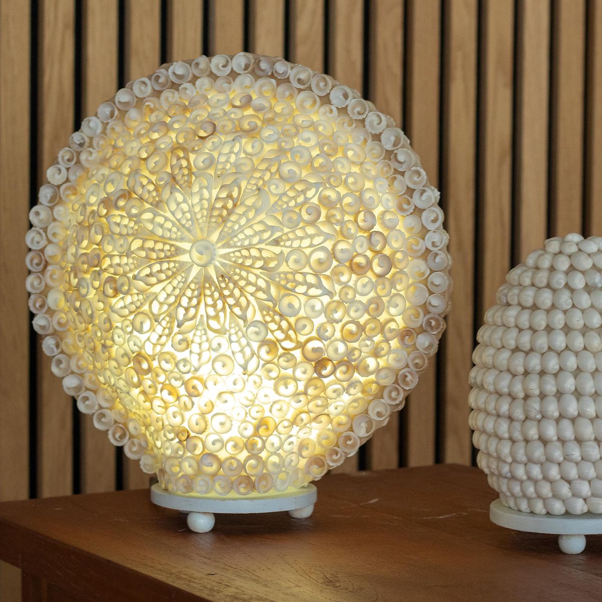 Boho Sea Shell Lamp – Cut Art Shell Large Round, 30cm