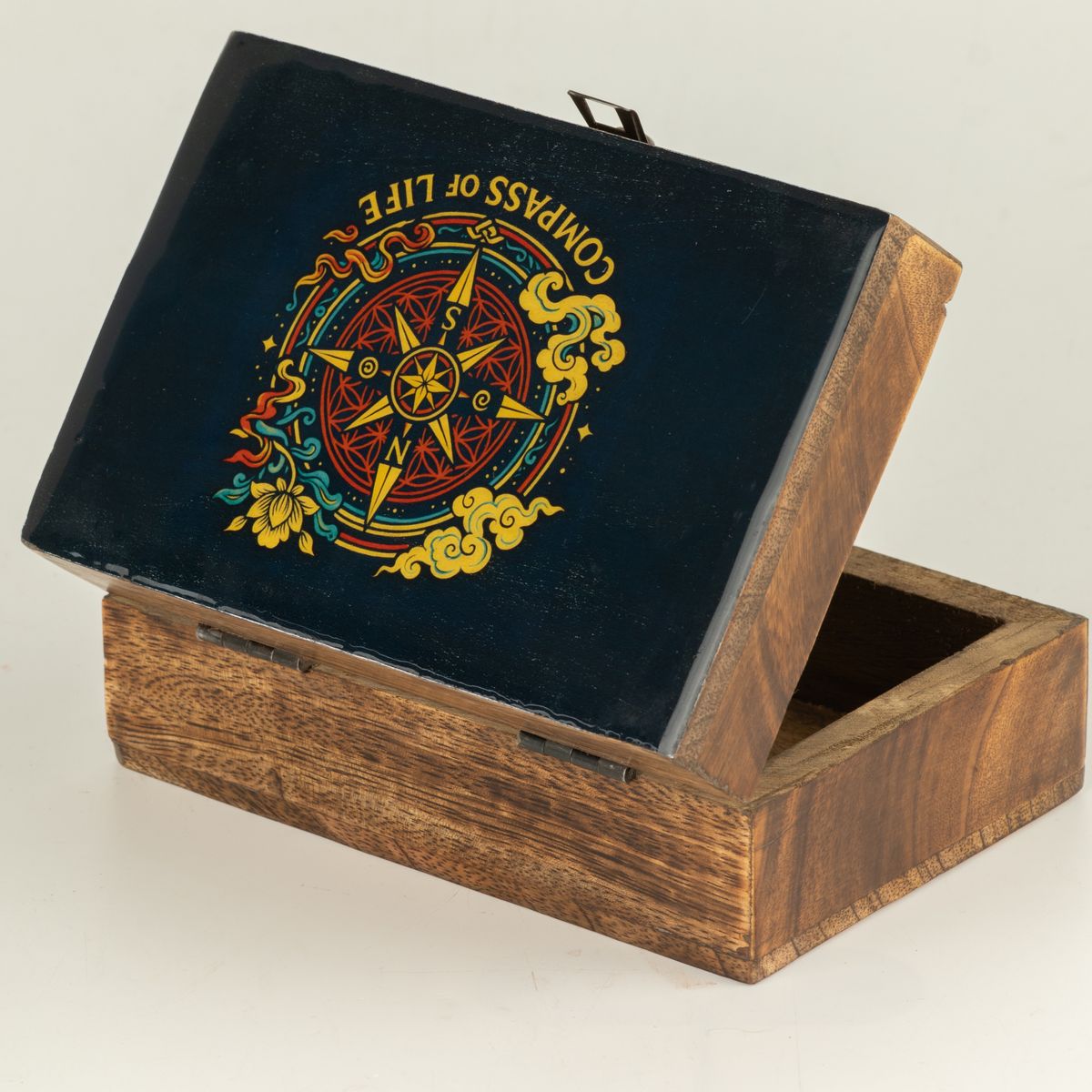 Enamelled Wooden Box – Compass of Life, Medium