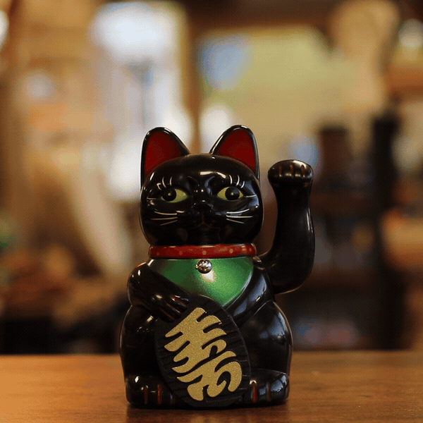 Lucky Waving Money Cat – Black, 15cm