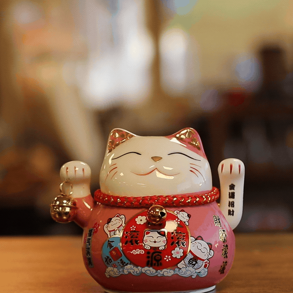Ceramic Waving Money Cat on Cushion – Pink