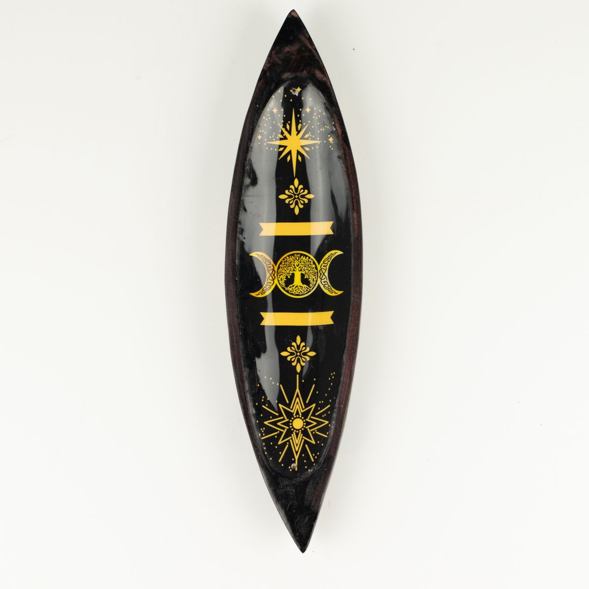 Mango Wood Enamel Incense Bowl – Triple Moons
