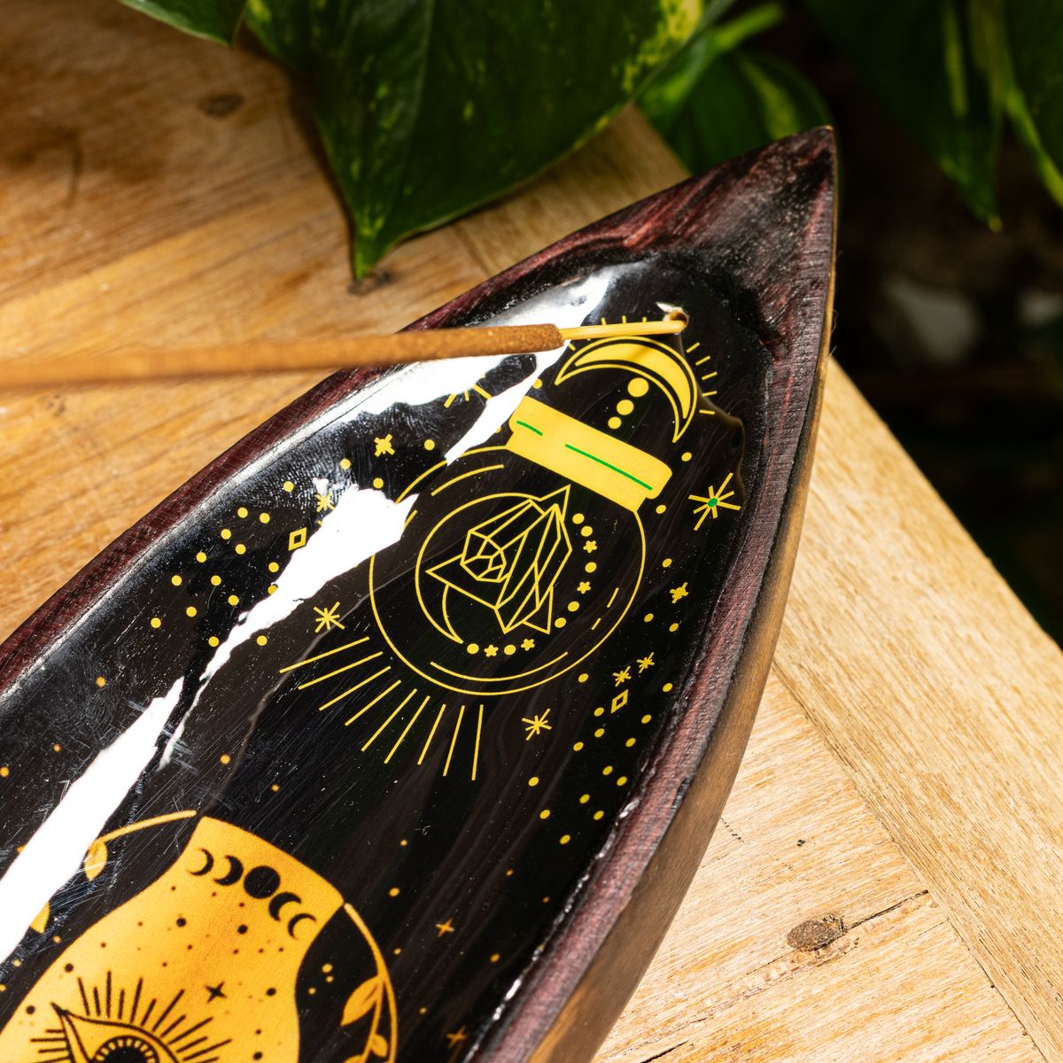 Mango Wood Enamel Incense Bowl – Hamsa