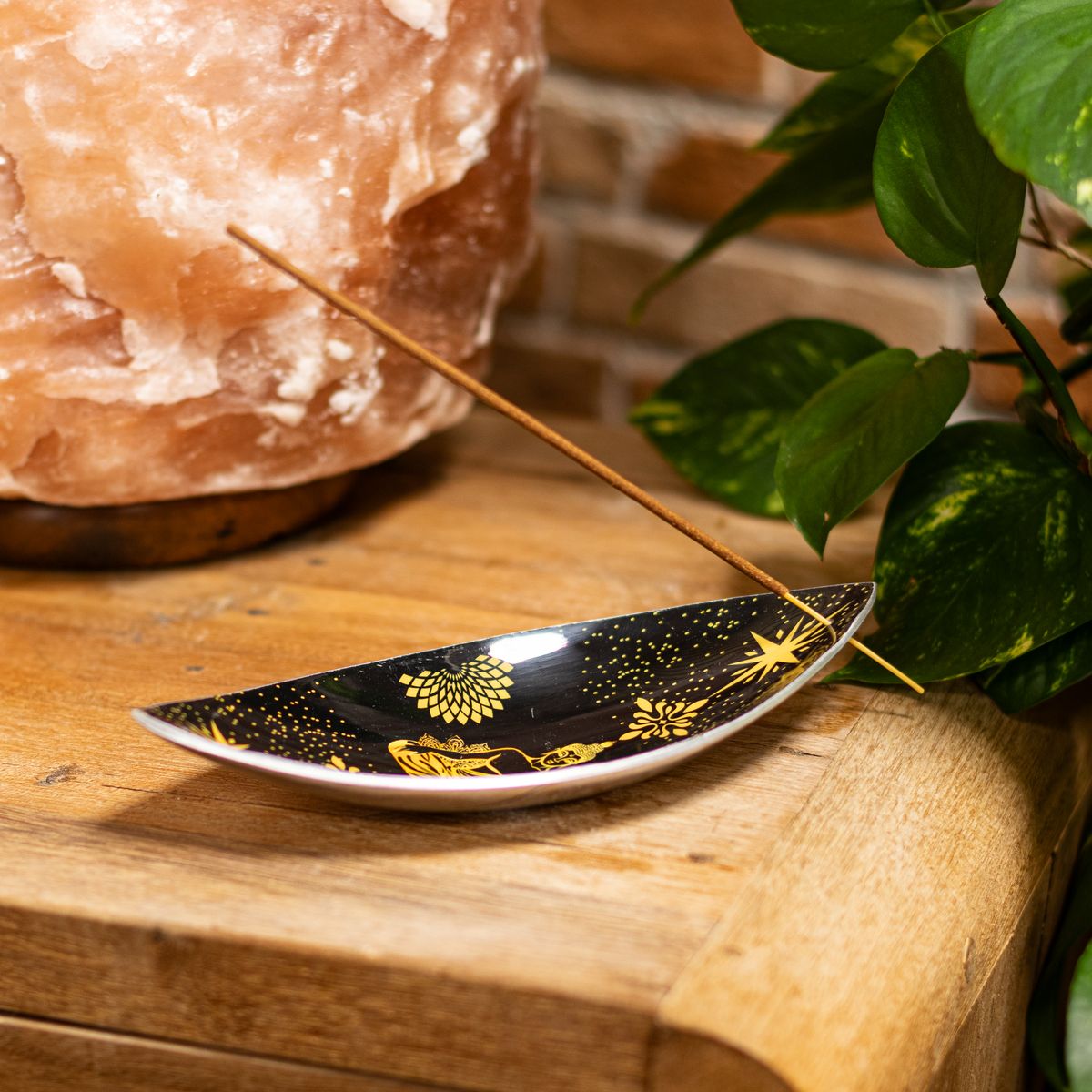 Aluminium Enamel Incense Bowl – Gold & Black Buddha
