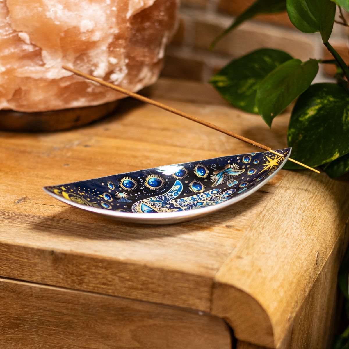 Aluminium Enamel Incense Bowl – Blue Hamsa