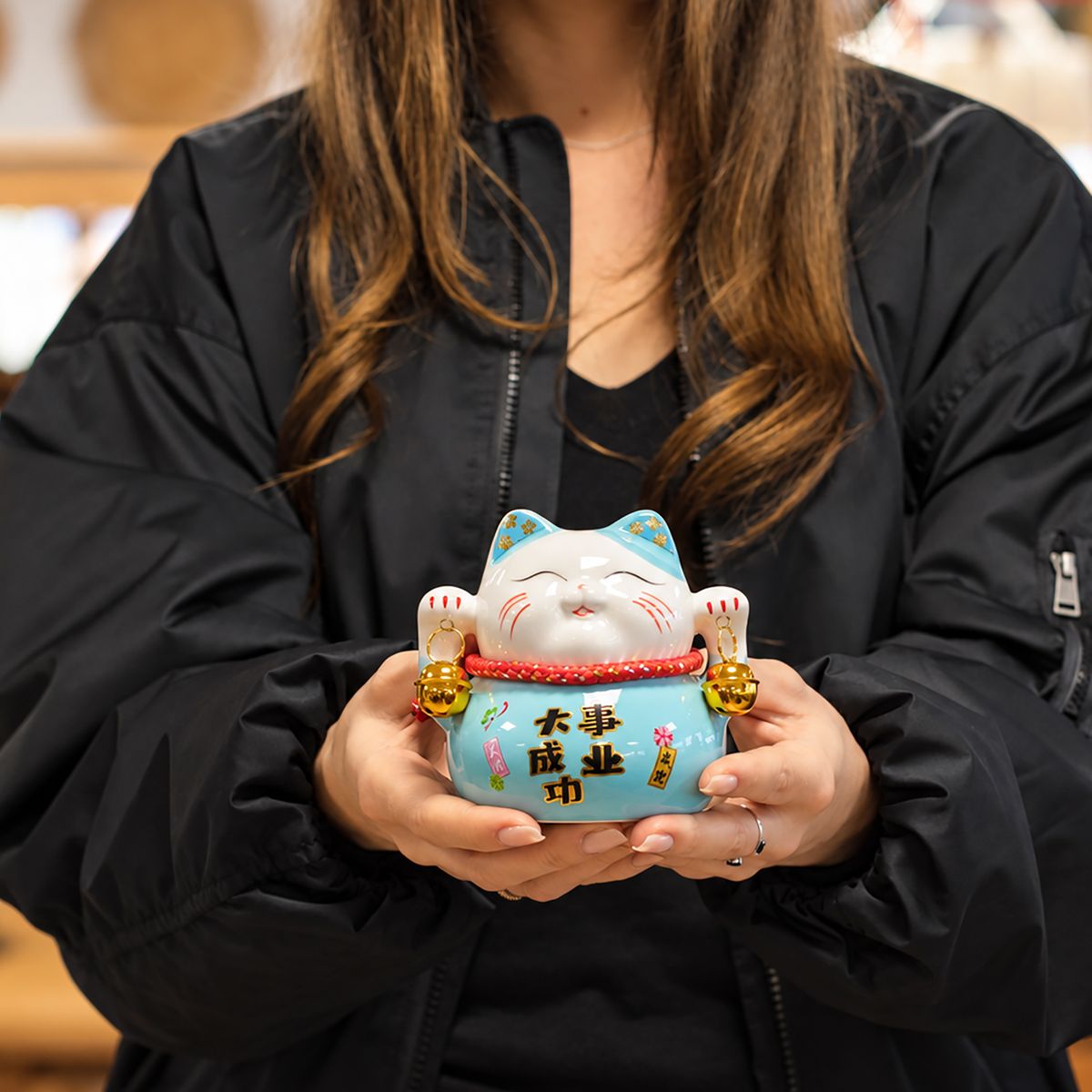 Ceramic Money Cat Bank on Cushion – Blue