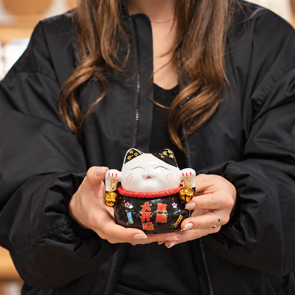Ceramic Money Cat Bank on Cushion – Black