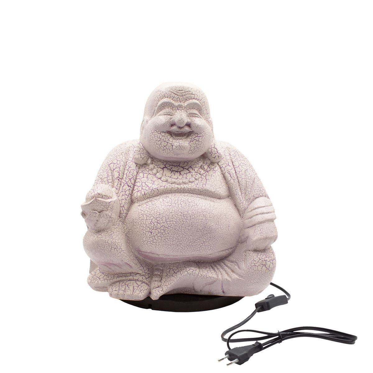 Laughing Buddha Lamp on Round Stand – Lavender Crackle