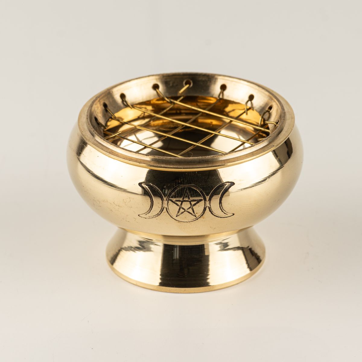 Brass Charcoal Incense Jar – Triple Moon Pentagram
