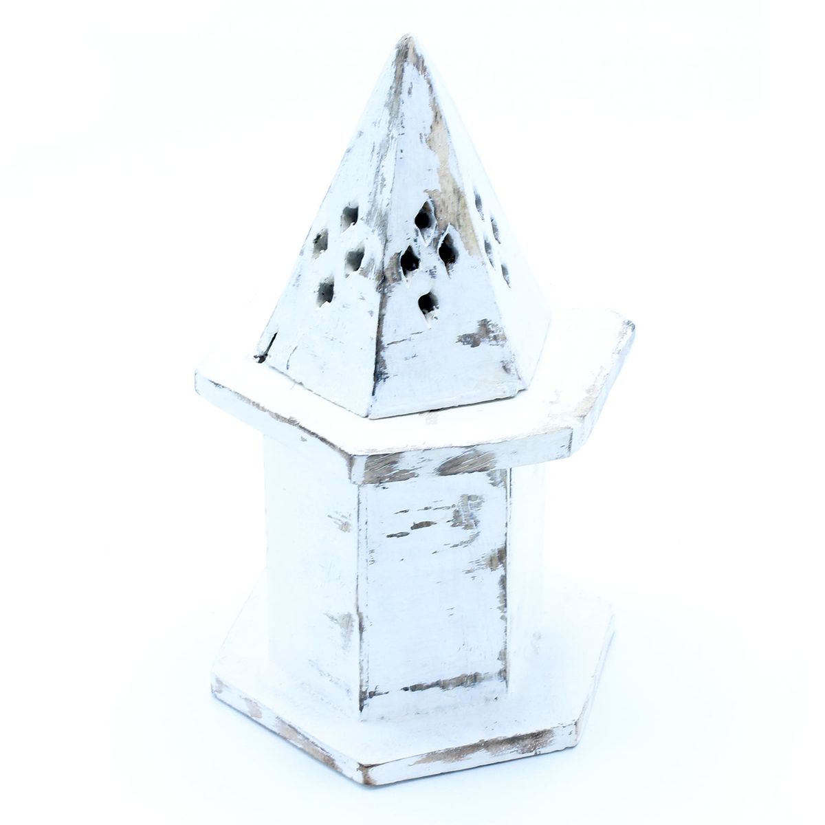 Whitewashed Mango Wood Pyramid Mini Incense House