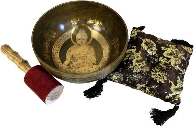 Golden Buddha Brass Singing Bowl Set