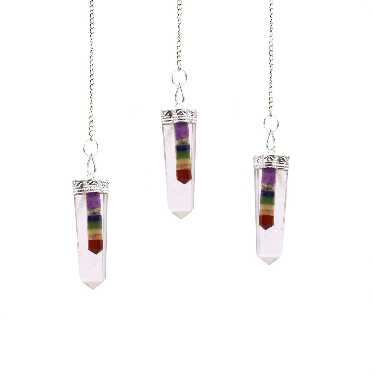 7 Chakra Bonded Crystal Thin Point Flat Pendant