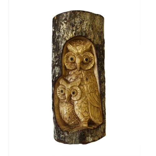 Carved Tree Trunk Owl Family – 26x16x6cm