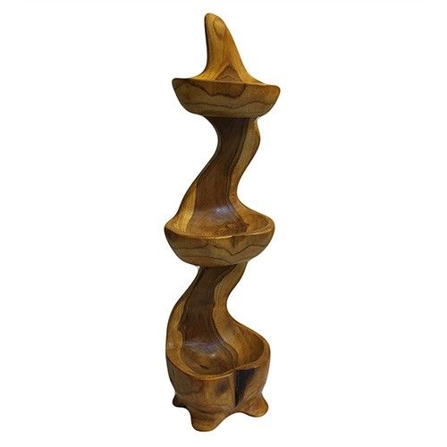 Teak Three Bowl Standing Tower – 50cm