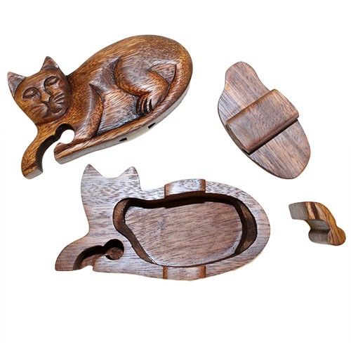 Bali Magic Box Wooden Puzzle Box – Cat