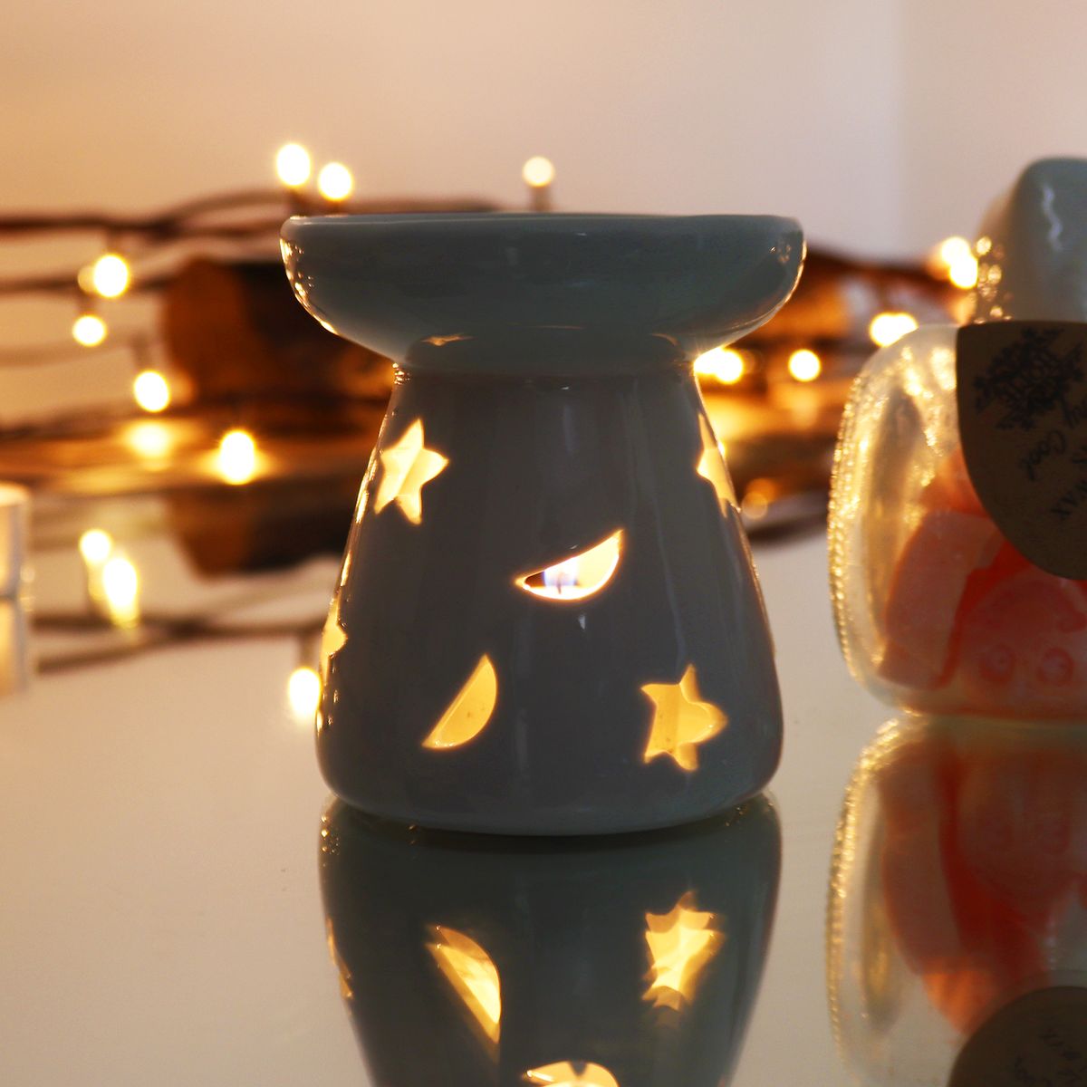 Classic White Oil Burner – Moon & Star, Small