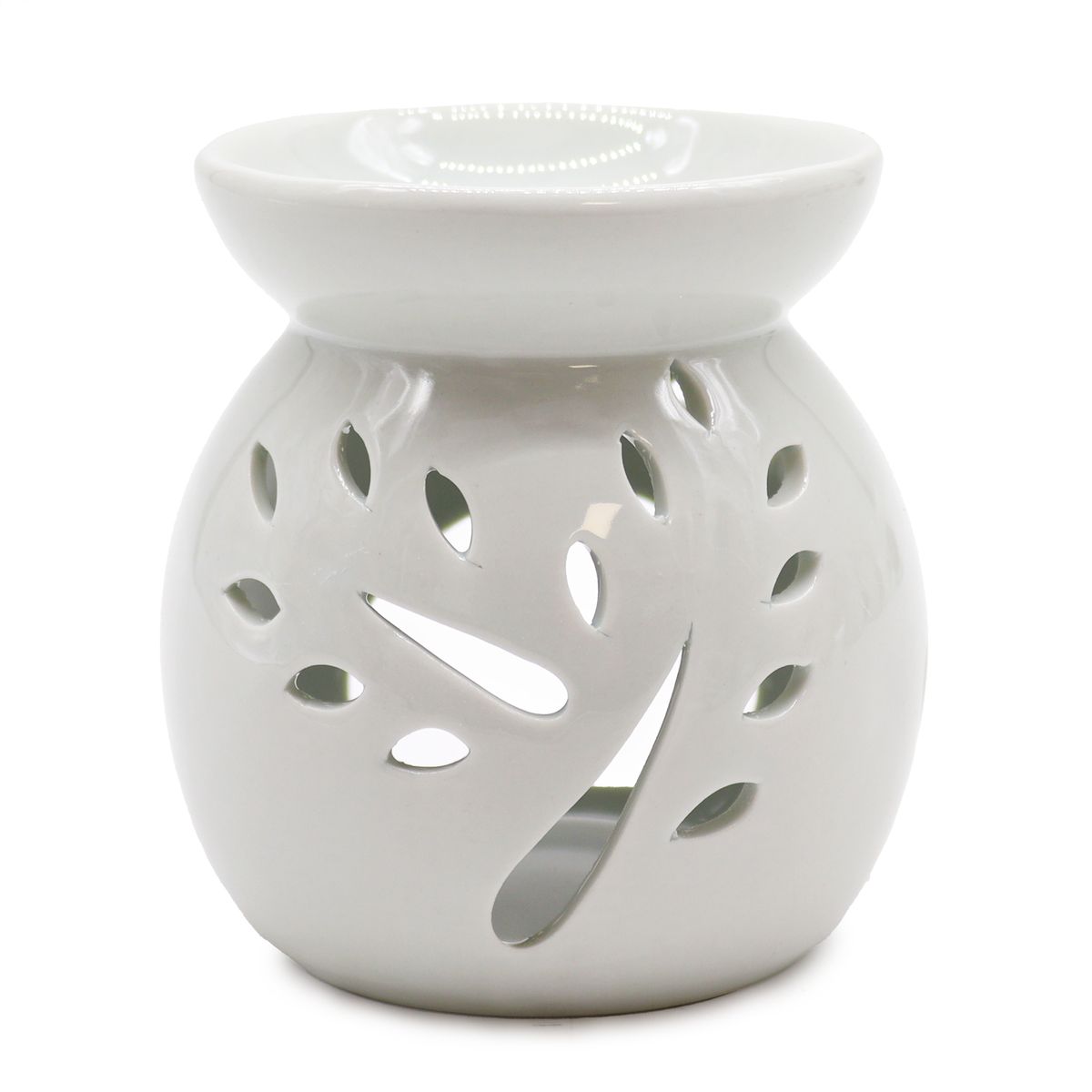 Classic White Oil Burner – Tree Cut-out, Large