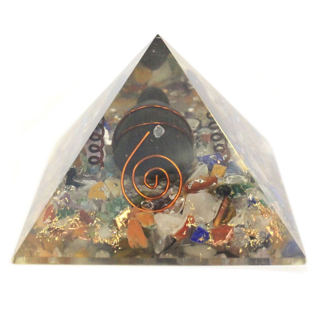 Orgonite Turtle Pyramid with Gem Chips and Copper – 60mm