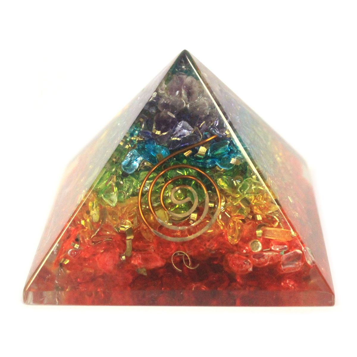 Orgonite Pyramid – Chakra Gem Chips, Large 70mm