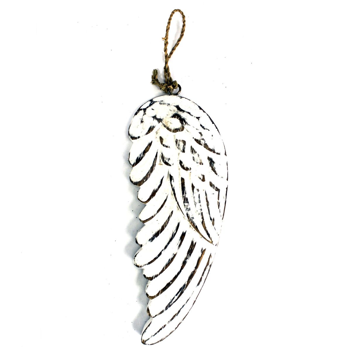Hand-Carved Whitewashed Angel Wing – Small, 18cm