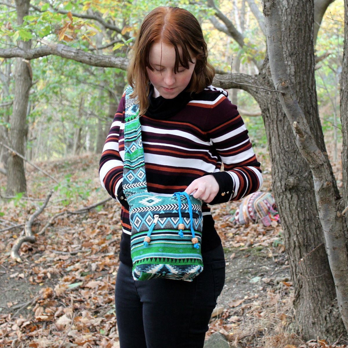 Jacquard Sling Bag – Teal