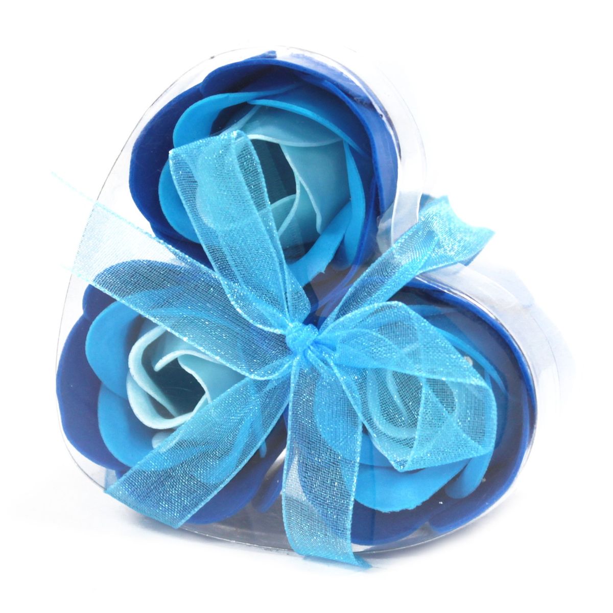 Soap Flower Heart Box – Blue Wedding Roses, Set of 3