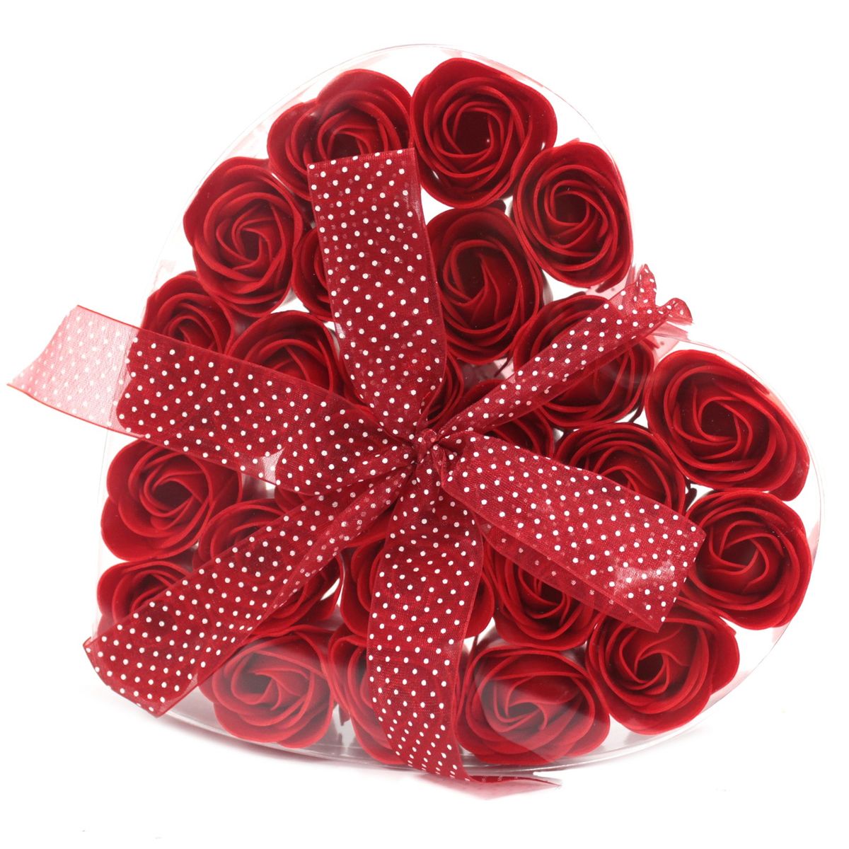 Soap Flower Heart Box – Red Roses, Set of 24