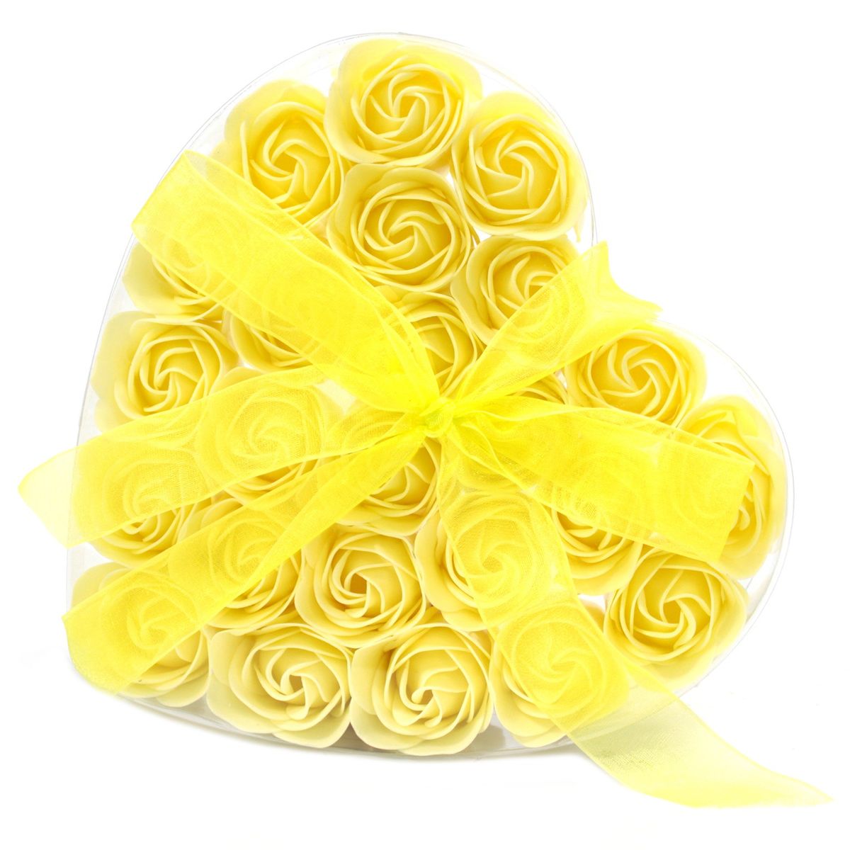 Soap Flower Heart Box – Yellow Roses, Set of 24