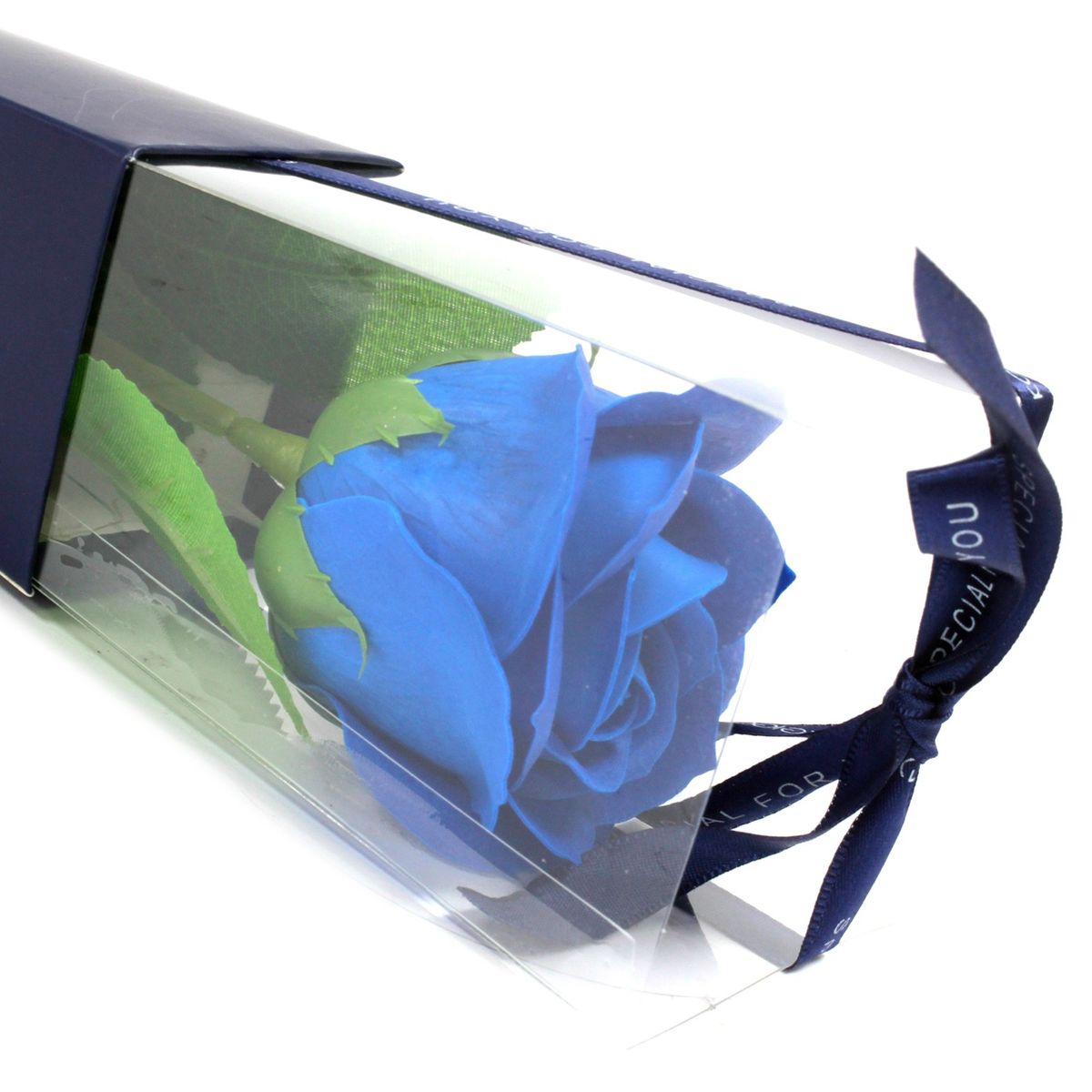 Single Rose Soap Flower – Blue