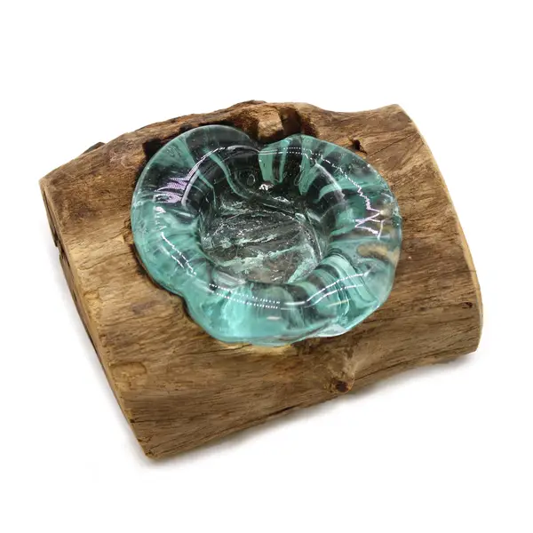 Molten Glass Candle Holder on Wood – Single