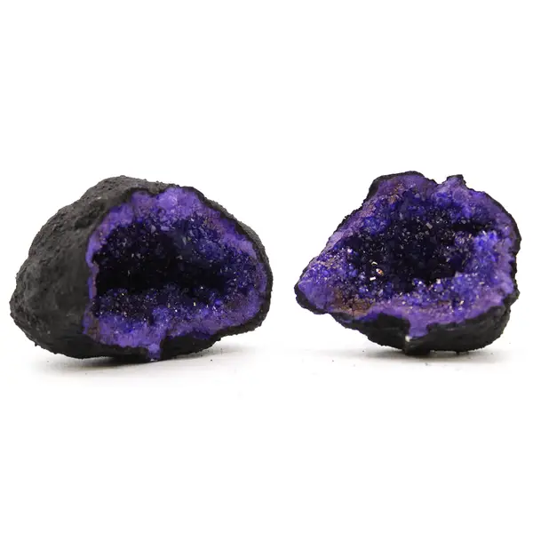 Coloured Calcite Geode in Black Rock – Turquoise & Purple