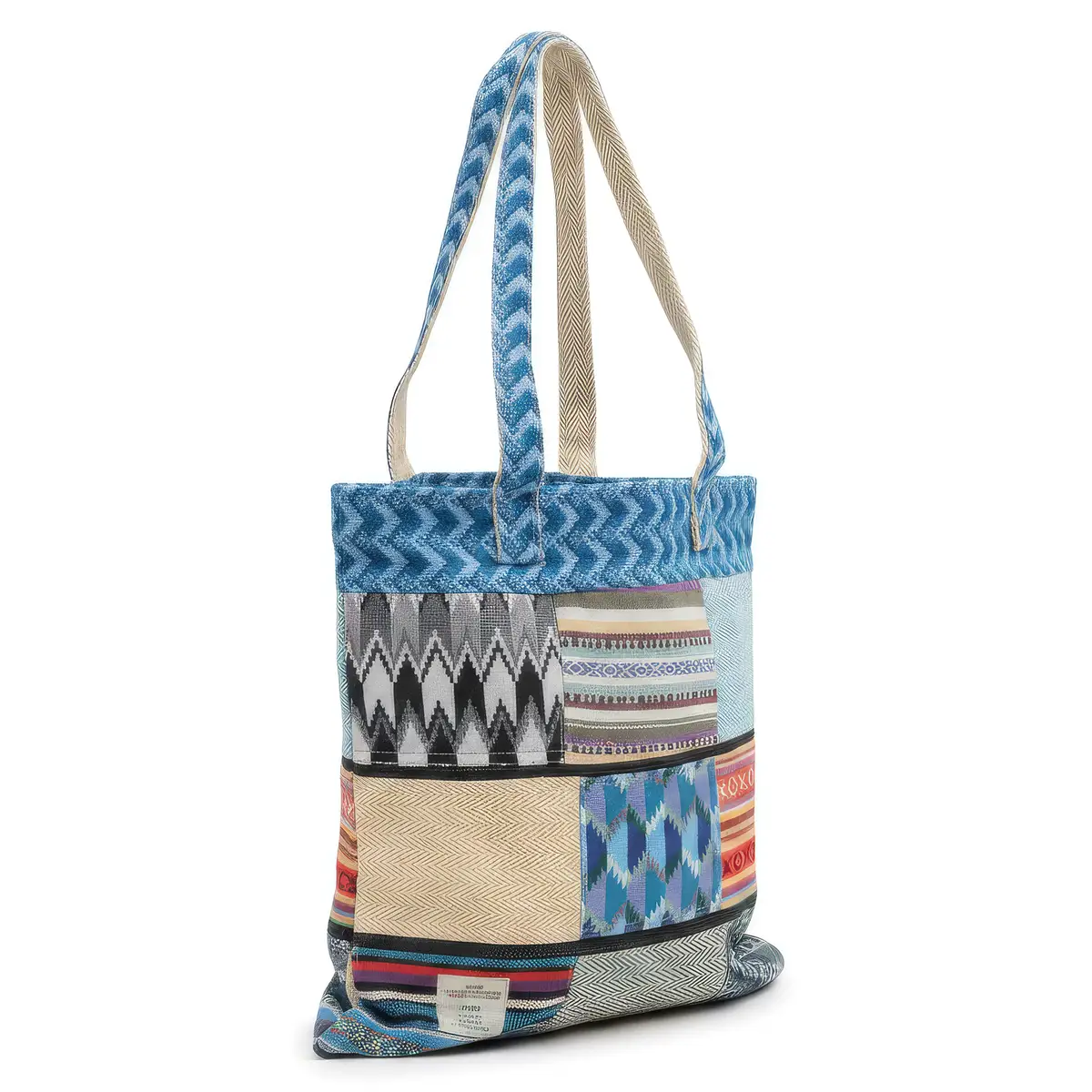 Patchwork Kathmandu Hemp Tote Bag – Dhaka Design, 37x38cm