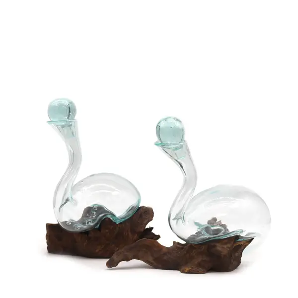 Molten Glass Wine Decanter Vase on Wood