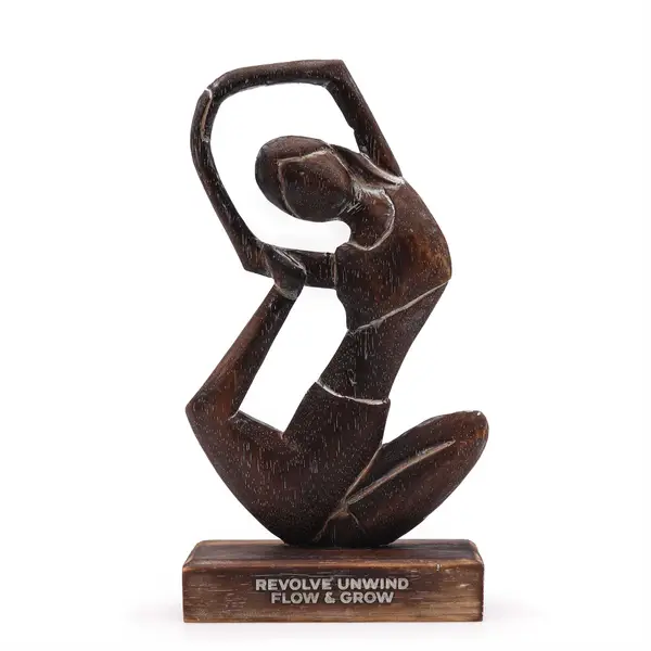 Wooden Yoga Lady Figure – Antique, Revolved Pose
