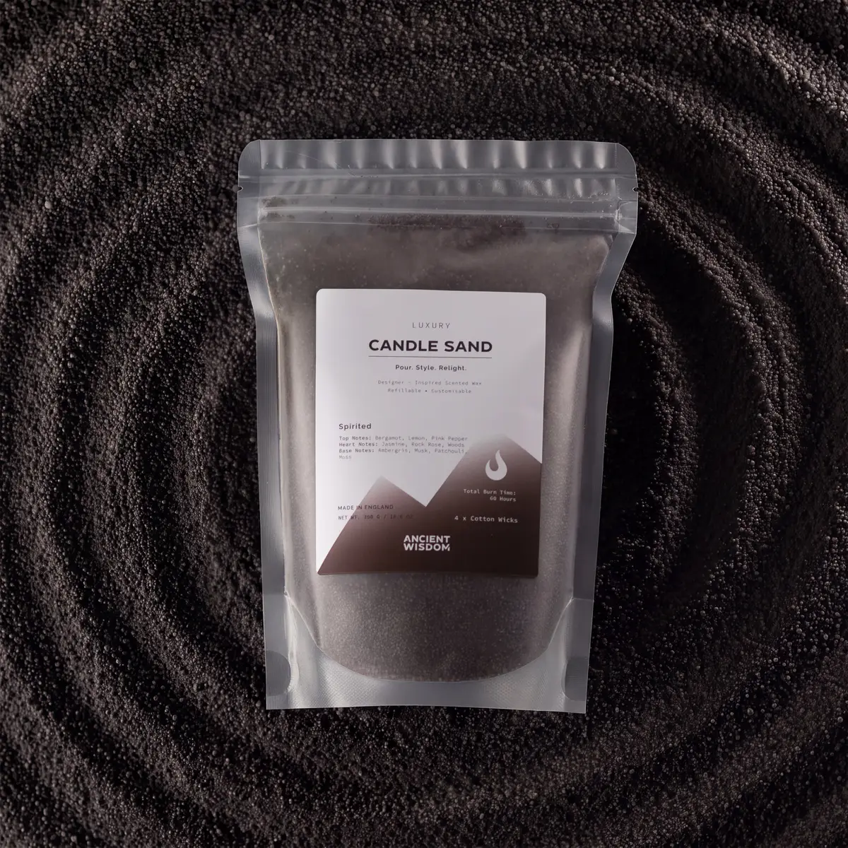 Fragranced Candle Sand – Spirited, Black, 300g