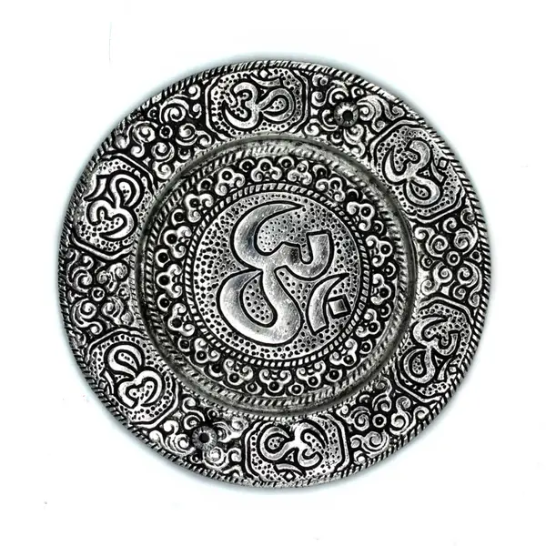 Polished Aluminium Om Round Incense Holder – 11cm