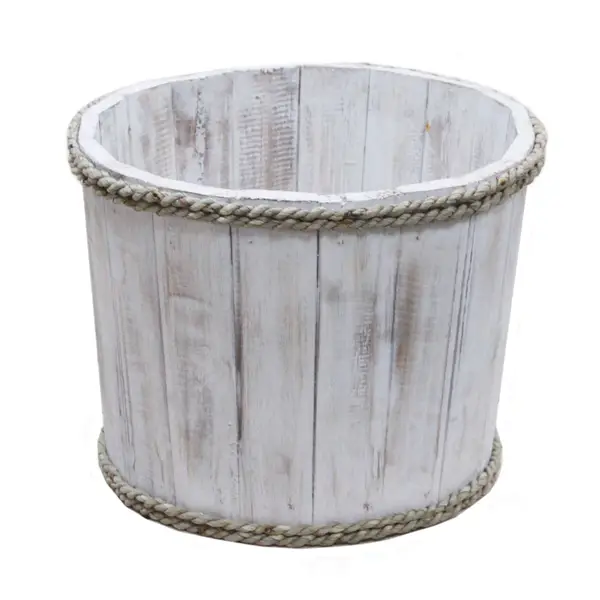 Small Wooden Storage Tub – Whitewash