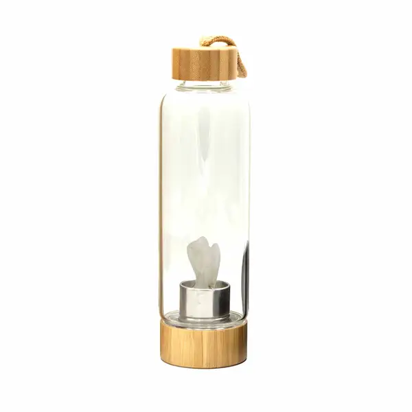 Crystal Glass Water Bottle – Clear Quartz Angel