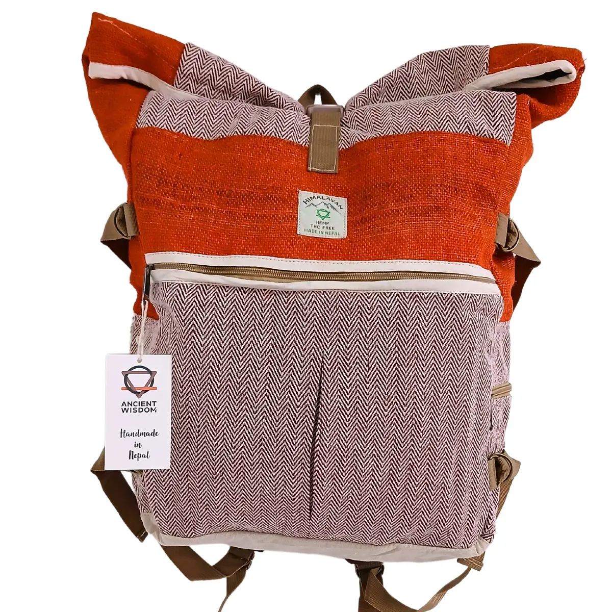 Hemp Trekking Roll-Top Backpack – Sunset Orange