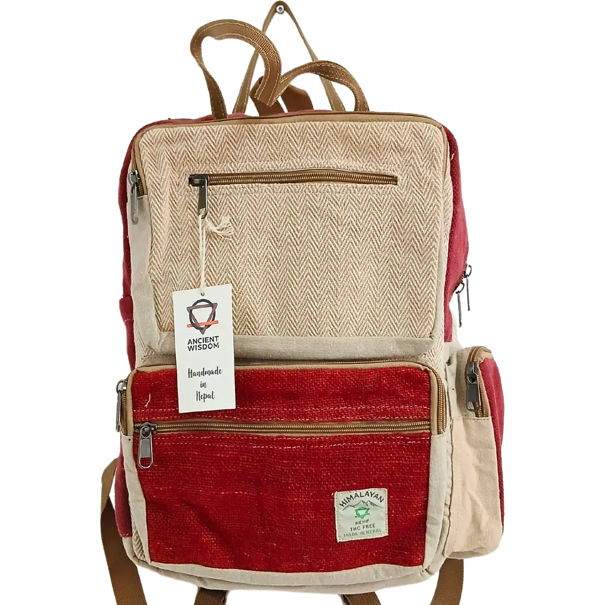 Large Boxy Hemp Backpack – Wine & Cream