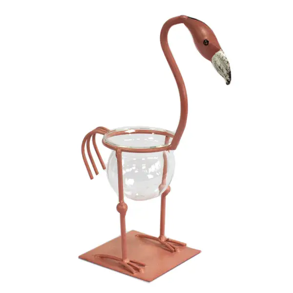 Hydroponic Home Décor – Pink Metal Flamingo, Design 2